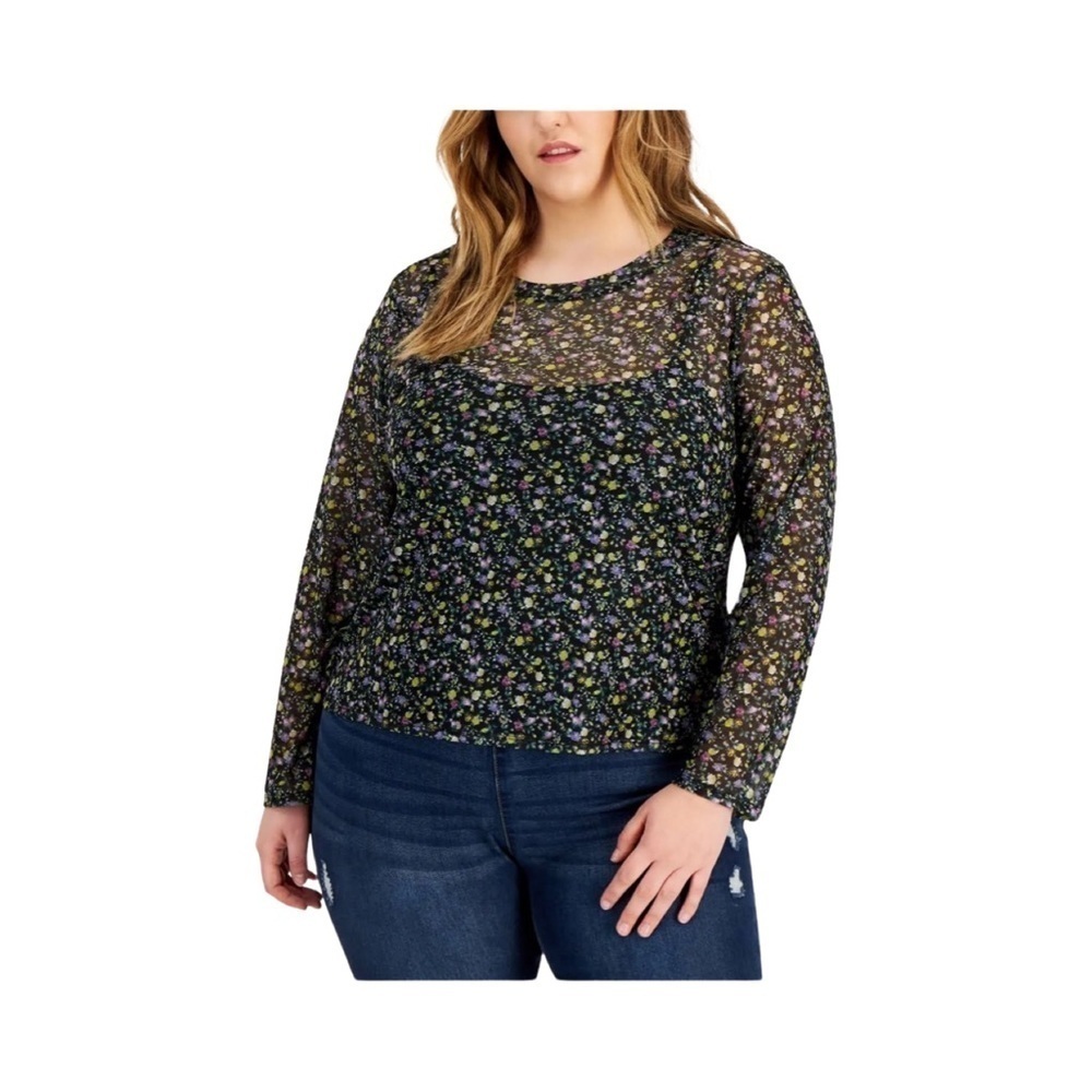 Love Fire Women's Plus Size Long Sleeve Print Mesh Blouse Top NWT Size 2X